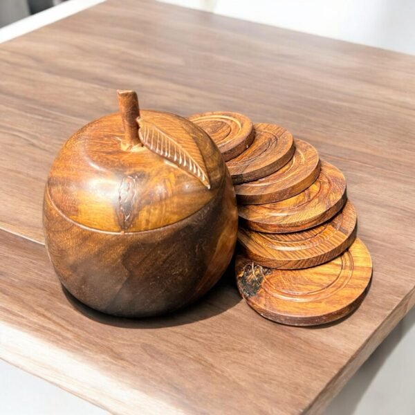 Apple Wooden Pot – 6 Coaster Set