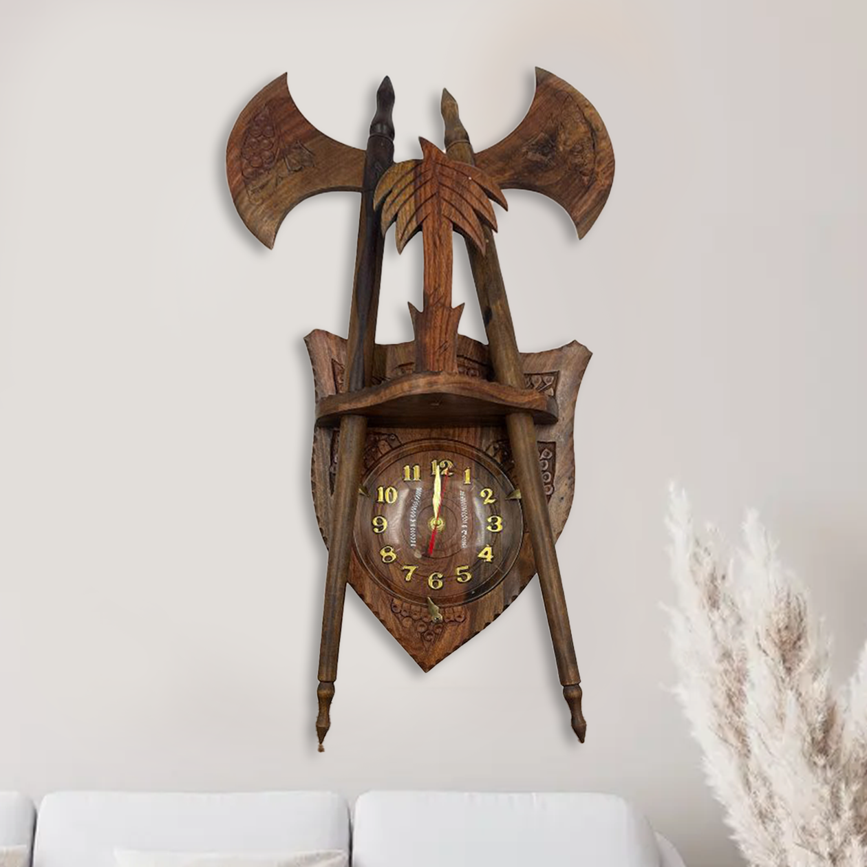 fgyu Wooden Clock – Axe & Shield - Image 1