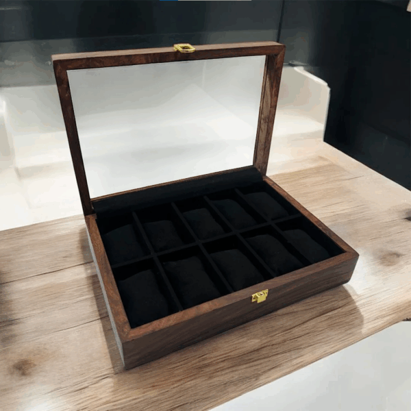 10 Watches – Plain – Glass Top – Black